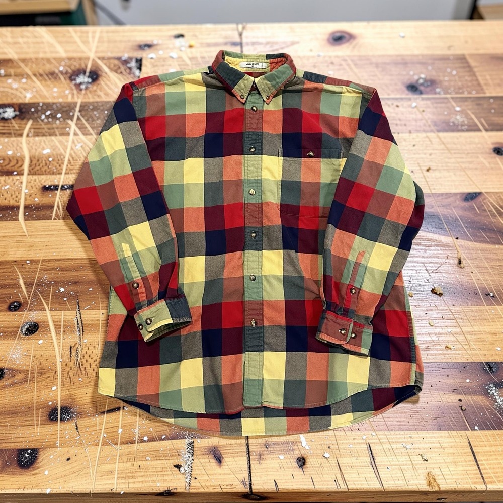 VTG Orvis Mens XL Plaid Flannel Shirt Colorblock Cotton Buton Down 90's